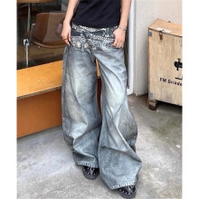 (46/S) Vaqueros unisex hip-hop con estampado 3D de diamantes pantalones de pierna ancha y recta streetwear casual para el día a día