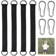 Black Swing Hanging Kit, 4 Pieces, Swing Straps with 2 Tree Carabiners, Straps for Garden Swing, Hammock or Seat