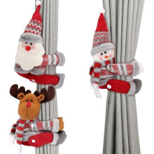 Set of 3 Christmas curtain tiebacks, cartoon style, Santa Claus, snowman, and reindeer designs, decoration