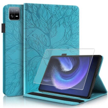 Tempered glass screen protector + Case for Xiaomi Pad 6/Pad 6 Pro 11.0", Flip Tablet Case with Stand Function, PU Leather (Blue)