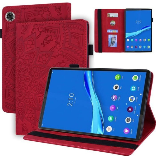 Lenovo Tab M10 Plus (TB-X606F-X) Protective Wallet Case - Shockproof Multifunctional Tablet Case - Red