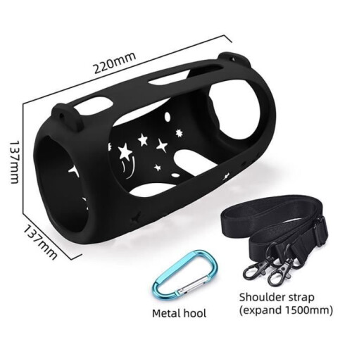 Protective silicone case with buckle and shoulder strap for JBL Pulse5 Bluetooth speaker (Black)