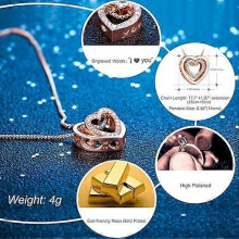 Women's Necklace Heart Pendant Silver Rose Gold Zirconia I Love You Jewelry Gift Box Valentine's Day