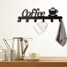 Wall decoration, 6-hook metal coffee cup holder, wall-mounted rack, kitchen organizer, decorative shelf for the