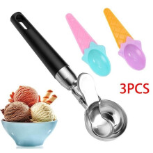 Ice Cream Scoop - Kitchen Utensils - Stainless Steel - Non-stick Trigger - Black - 20x4.7cm