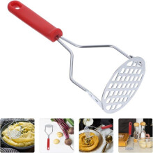 Potato and pestle press, iron + electroplated material, for potatoes, sweet potatoes, lemons, portable creative kitchen gadget (red)