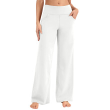 Women's Yoga Pants with Pockets, Elastic Loose Fit,-White XXL