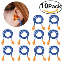 Reusable Silicone Noise Cancelling Earplugs with Cord, 10 Pairs