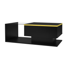 (Black) Table basse, plateau en verre, effet LED, meuble salon et table d’appoint