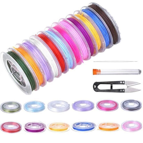Elastic Thread - MARSEE - 12 PCS - Crystal Clear 0.5mm - Needle and Scissors Included