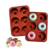 Silicone Donut Mold - 6 Cavities - Non-Stick - Temperature Resistant - Brick Red