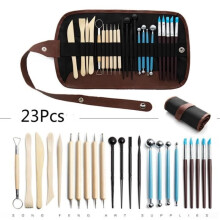 Ceramic modeling tools - 23-piece set - Stainless steel - Rubber - Wood