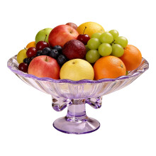 Elegant French Crystal Glass Fruit Bowl With Bowknot-Purple