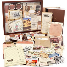 Set of 155 Vintage Scrapbooking Accessories with A6 Grid, Travel Journal Stickers, DIY, Gift for Girls and Women