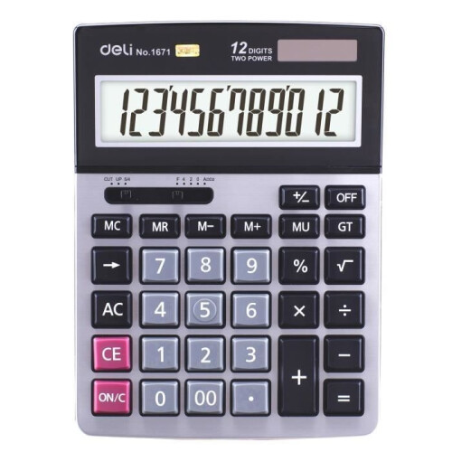 Desktop Calculator - BR - 12-Digit Model - Large LCD Screen - Dual Power - Gray