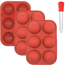 3-pack 6-hole medium silicone hemisphere mold, 6-cavity hemisphere baking molds for hot chocolate cake A425