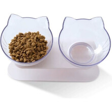 Double pet food bowl with raised stand for cats and small dogs