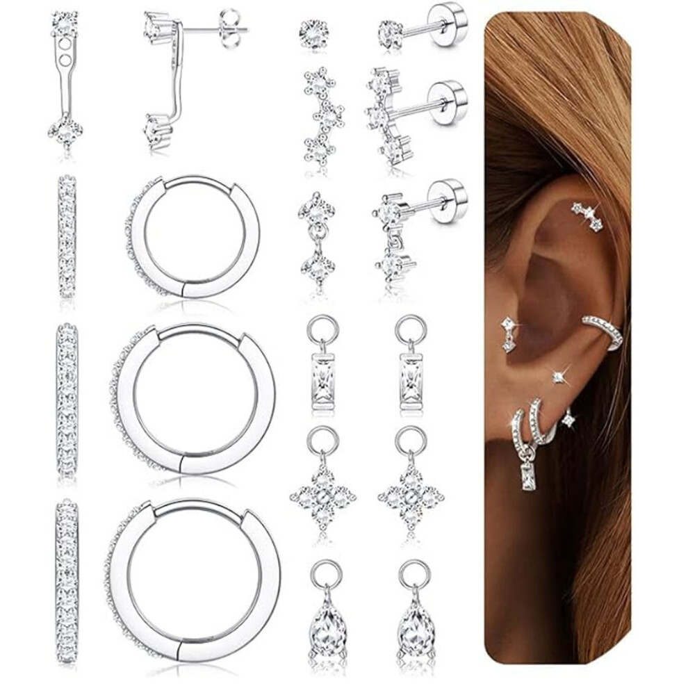 (10 pairs of steel colors) opular Flat Back Stud Earrings with CZ Charms, Gold Stackable Hoop Earring Set Jewelry-image-OPC-PVG5KQC-NEW