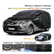 Outdoor Car Cover for Station Wagon/Minivan - Waterproof and Breathable, Zipped Sides, Cotton Lining, UV Resistant, Snow and Dust