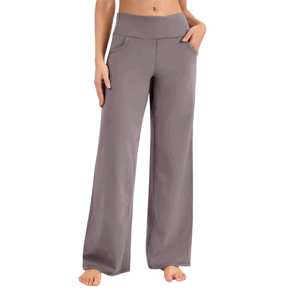Women's Yoga Pants with Pockets, Elastic Loose-Dark Brown XL