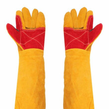 Thick welding gloves with extra-long 61cm leather sleeves. Heat-resistant. Protective work gloves.