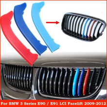 NEUFU 3Pcs Clips Strip Cover M Color Kidney Grille For BMW 3 Series E90 E91 LCI 09-12