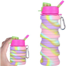 Collapsible water bottle - ZGEER - 500 ml - BPA-free silicone - Pink - Ideal for hiking/camping