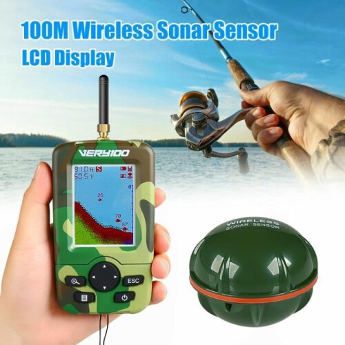 100M Camo Wireless GPS Fishfinder with LCD Display, Fish Finder, and Sonar Sensor