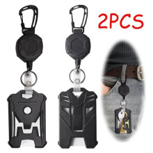 Retractable badge holder - Portable - Black - 2x Badge holders - Steel cable - Convenient for keys and cards