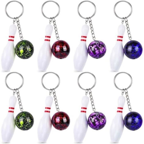 Mini bowling keychains - Not specified - Pack of 8 - Assorted colors - Creative design - Durable