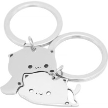 Set of 2 Cat Keychains – Puzzle Keychain Pendant Keychain Couple Gift Friendship Guardian Angel Keychain (Silver)