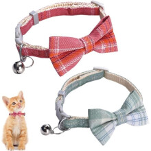 2 cat collars with bell and bow tie, safety release cat collars, adjustable collar from 22.1 to 29 cm