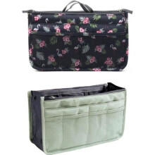 Set of 2 Bag Organizers - 1 Flamingo Design + 1 Mint Green - 13 Pockets - Document Holder and Travel Pouch - NOVAGO
