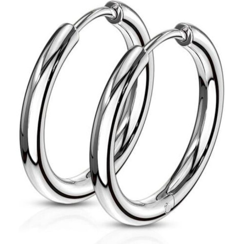 Silver-tone steel earrings - Thin 12mm hoops