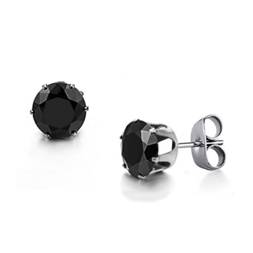 Stud Earrings - Steel - Cubic Zirconia - Black