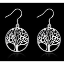 Silver tree of life sleeper earrings, 2.5 cm diameter, costume jewelry