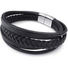Men's Braided Cuff Bracelet with Magnetic Clasp - Leather and Stainless Steel - Fashion Jewelry - for Men and Women - Hand Chain