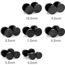 Men's black steel stud earrings, 9mm - Brand - Model - Adult - Unisex