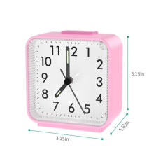 Alarm Clock, 3D Digital Quartz Analog Alarm Clock, Small Silent Alarm Clock without Ticking, Night Light and Snooze - Pink