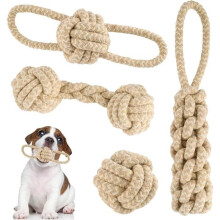 Set of 4 chew toys for small and medium-sized dogs, rope with knotted ball, indestructible rope