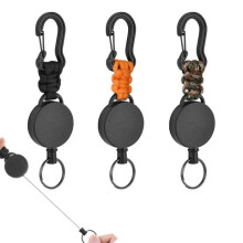 Set of 3 retractable keychains with carabiner - 60cm retractable ID lanyard - 16x4cm - Colors: black, orange, camouflage