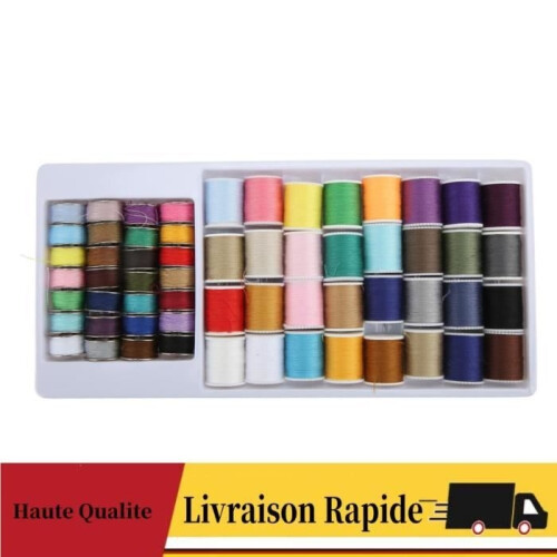 Set of 60 colored sewing machine threads with reusable spool