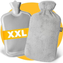 XXL Large Plush Hot Water Bottle 3.5L – Grey and Soft Plush – Pasper Hot Water Bottles - XL Hot Water Bottle with Cover for Babies