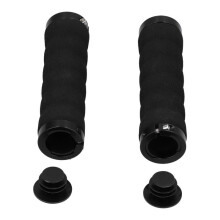 Mountain bike handlebar grips with double locking mechanism. Shock-absorbing sponge grips.
