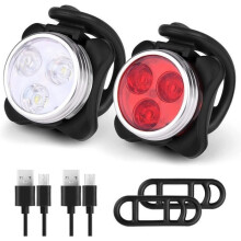 Rechargeable Front and Rear Bike Light, 4 Brightness Modes, USB Powered, Shockproof, Waterproof, for Mountain Bikes, Road Bikes, Strollers