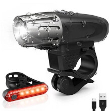 USB Rechargeable LED Bicycle Light, Rechargeable bike light with front and rear lights (red light). Sturdy and durable