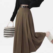 (XL, Gray) High Waist Pleated Midi Skirt for Women Elegant A Line Designs with Adjustable Belt Fashion Autumn Streetwear coffee XL