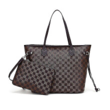 (Coffee) Women Checkered Tote Shoulder Bag Messenger Bag Purse Pu Leather Handbag Bag With Inner Pouch Multi-color Optional