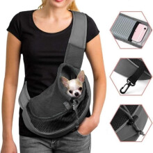 Cat and Dog Carrier Bag - Black/Gray - Metal Zipper - Nylon Wrist Strap - Mesh