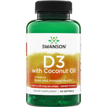 Vitamine D3 à l'huile de coco, 60 gélules molles Swanson Health Products